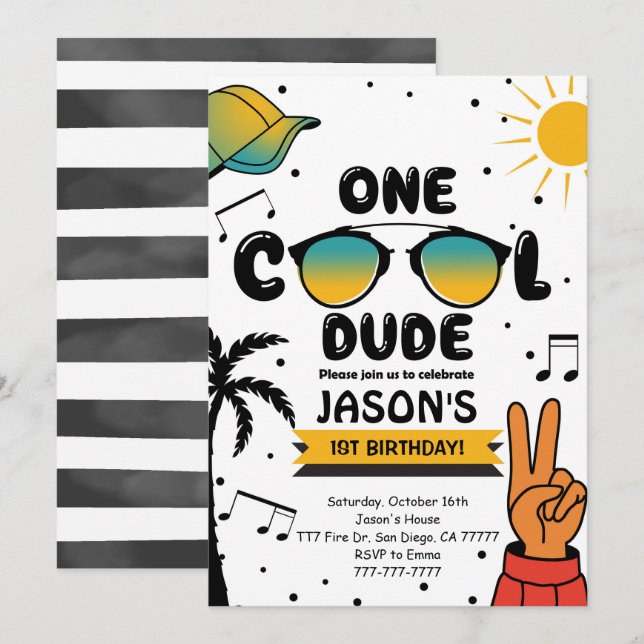 One Cool Sun glass Birthday Invitation  (Front/Back)