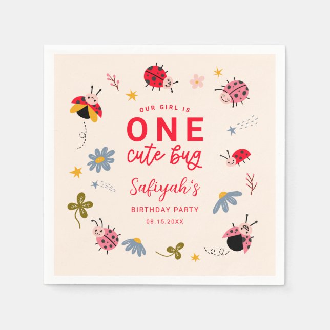 ONE Cute Bug Insect Birthday Party Napkin (Front)