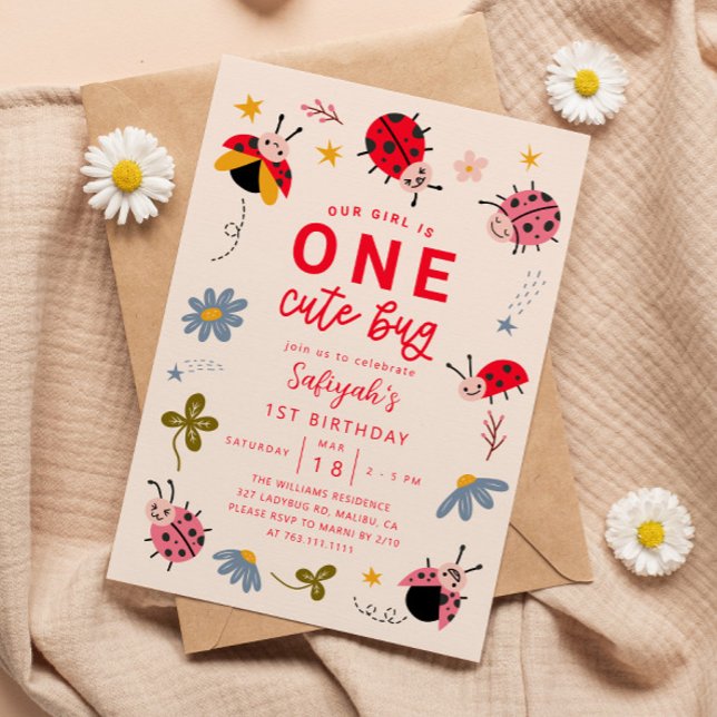 ONE Cute Bug Ladybug 1st Birthday Party  Invitation (Creator Uploaded)