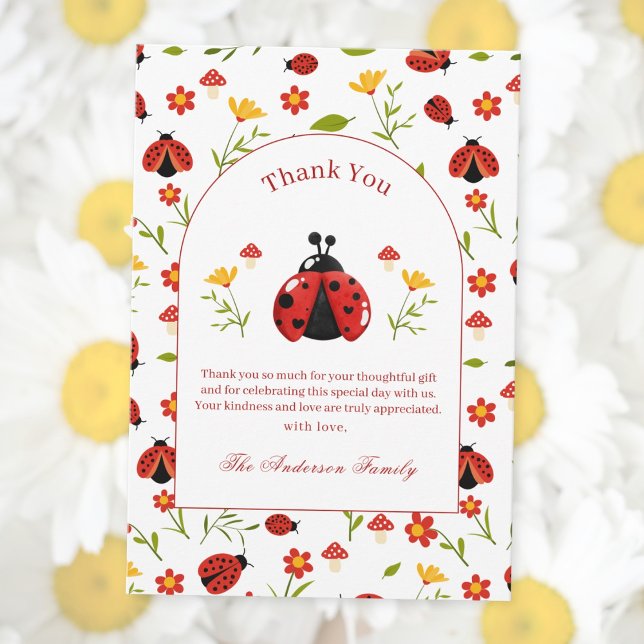 One Cute Bug Ladybug 1st Birthday   Thank You Card (Creator Uploaded)