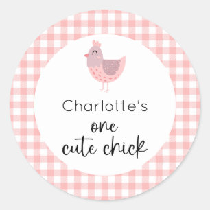 One Cute Chick 1st Birthday Classic Round Sticker