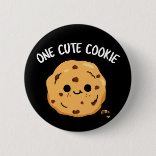 One Cute Cookie Funny Food Pun Dark BG 2 Inch Round Button