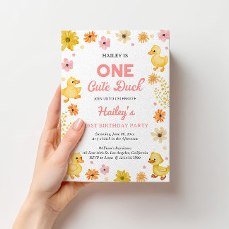 One Cute Duck First Birthday Invitation