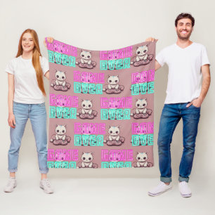 One Cute Kawaii Gamer Cat, game over Pattern Fleece Blanket