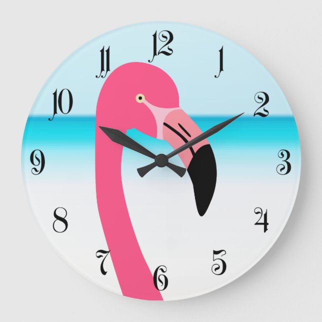 One cute pink flamingo on the beach large clock (Front)