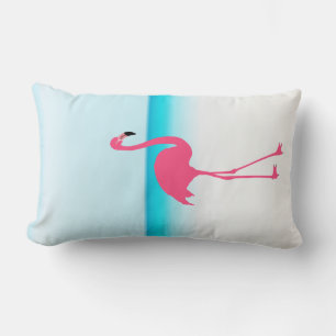 One cute pink flamingo on the beach lumbar pillow