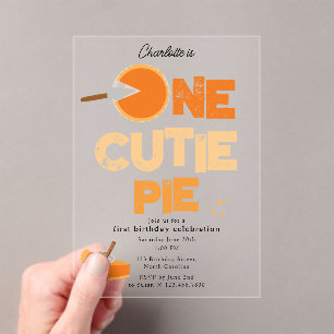 One Cutie Pie Invite 1st First Birthday Cute Acrylic Invitations