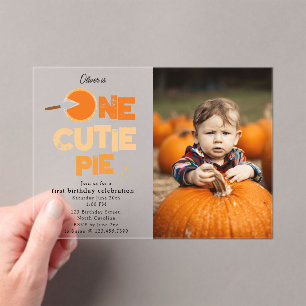 One Cutie Pie Invite 1st First Birthday Cute Photo Acrylic Invitations