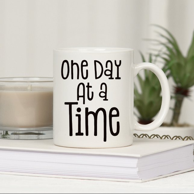 One Day At A Time Black Typography Quote Name Coffee Mug (Creator Uploaded)