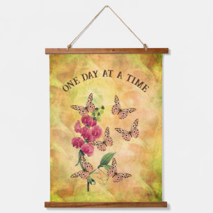One Day At A Time Butterflies Sweet Pea Flower   Hanging Tapestry
