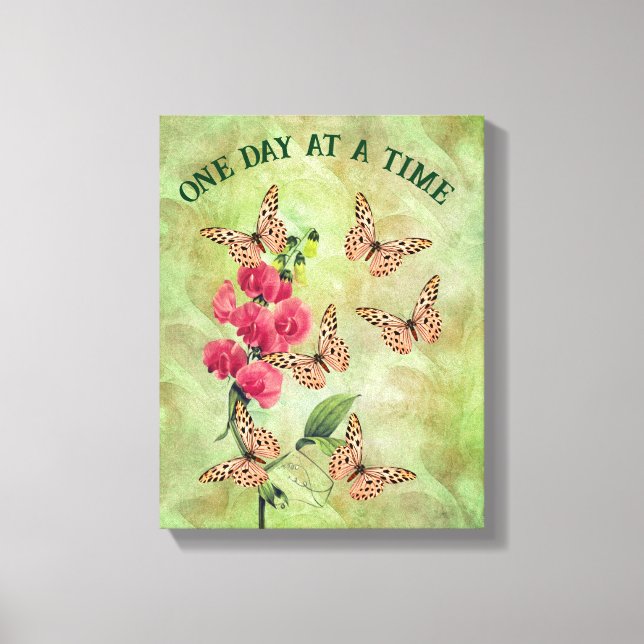 One Day At A Time Butterfly Flower Inspirational Canvas Print (Front)