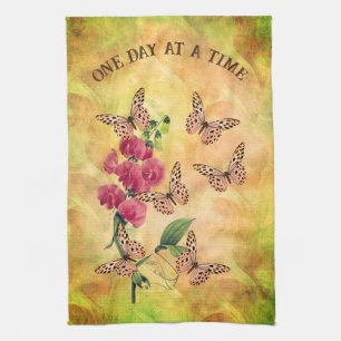 One Day At A Time Butterfly Flower Inspirational Kitchen Towel