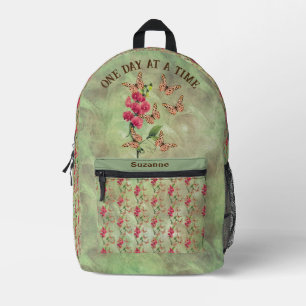 One Day At A Time Butterfly Flower Inspirational Printed Backpack