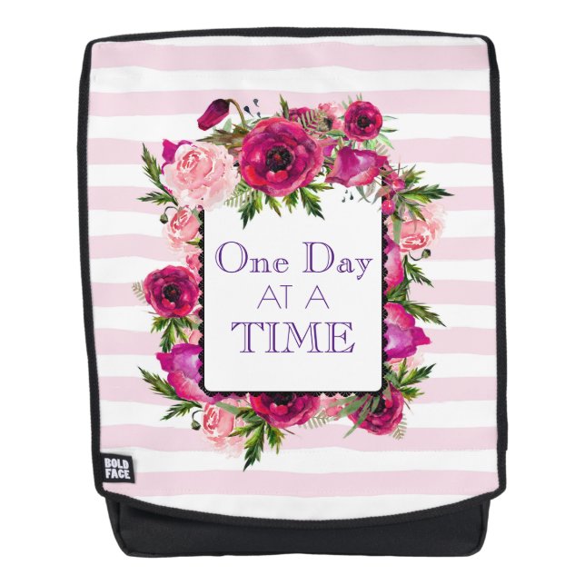 One Day at a Time Floral Frame Quote Backpack (Front)