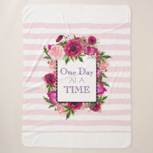 One Day at a Time Floral Frame Quote Sherpa Blanket