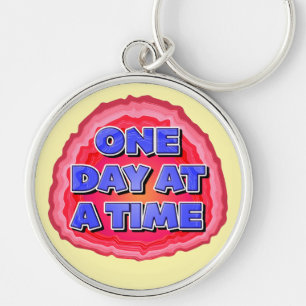 One Day At A Time Geode 12 Step AA Recovery Slogan Keychain