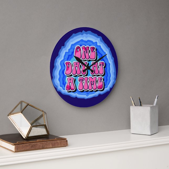 One Day At A Time Geode 12 Step AA Recovery Slogan Large Clock (Office)