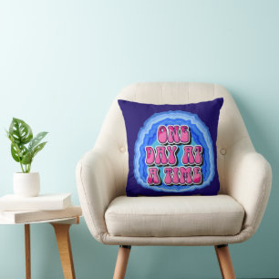 One Day At A Time Geode 12 Step AA Recovery Slogan Throw Pillow