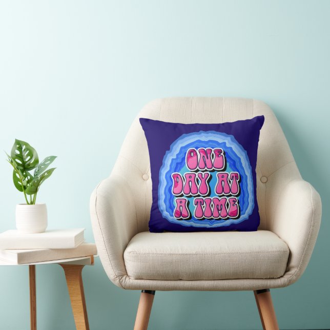 One Day At A Time Geode 12 Step AA Recovery Slogan Throw Pillow (Chair)