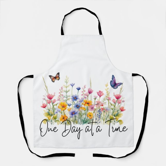 One Day at a Time Inspirational Quote Wildflowers Apron (Front)