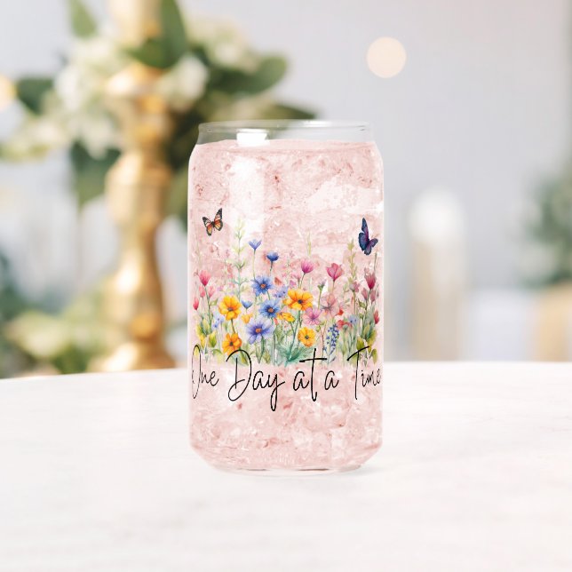 One Day at a Time Inspirational Quote Wildflowers Can Glass (Insitu (Wedding))
