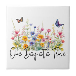 One Day at a Time Inspirational Quote Wildflowers Tile