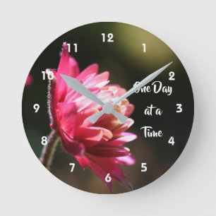 One Day At A Time Inspirational Sunlit Flower  Round Clock