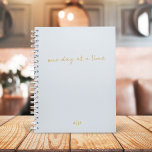 One Day at a Time | Monogram Blue and Gold Planner<br><div class="desc">An elegant planner with handwritten script informal casual typography in gold "one day at a time" with personalized monogram in gold on a powder blue background. The perfect planner to organize your life!</div>