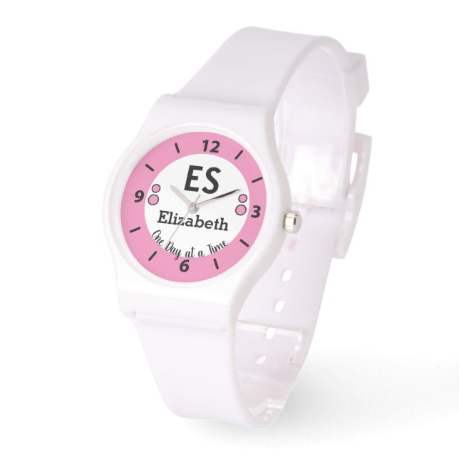 One day at a time name monogram pink watch (Angle)