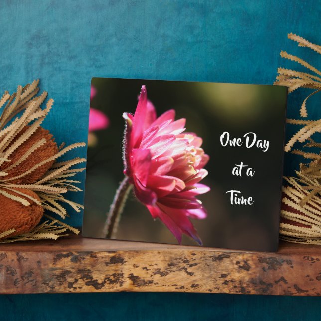 One Day At A Time Quote Flower In Sunlight Plaque (Side)