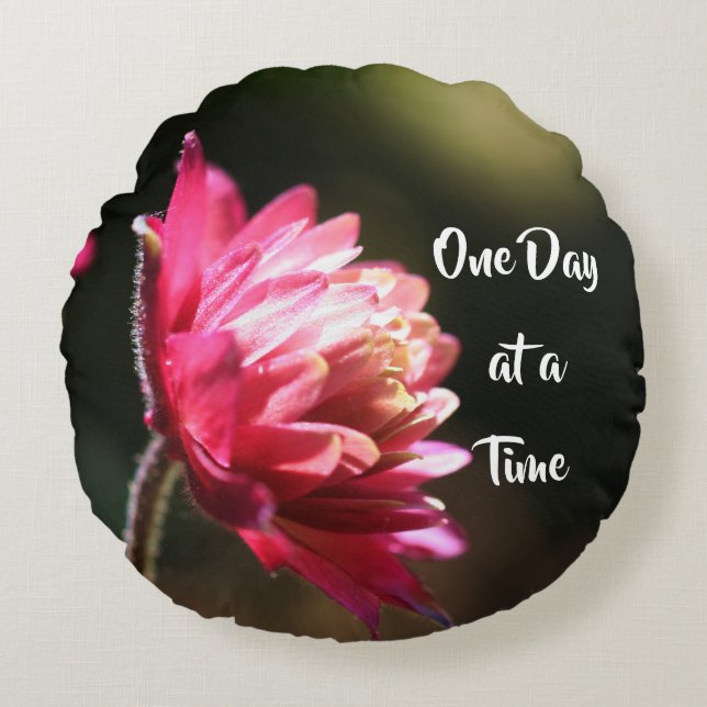One Day At A Time Quote Flower In Sunlight  Round Pillow (Front)