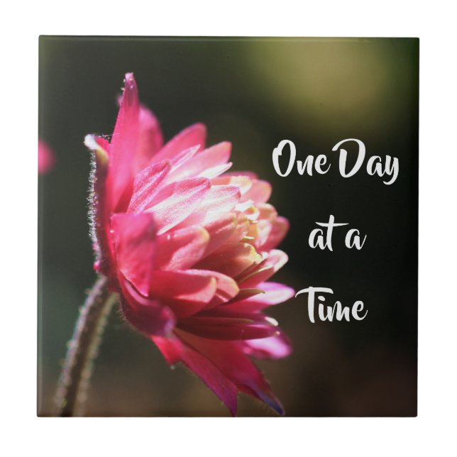 One Day At A Time Quote Flower In Sunlight  Tile (Front)