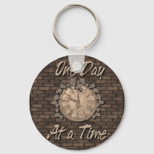 One Day At A Time Quote Slogan Old Clock Keychain