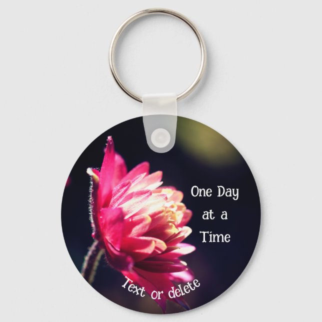 One Day At A Time Quote Sunlit Flower Personalized Keychain (Front)