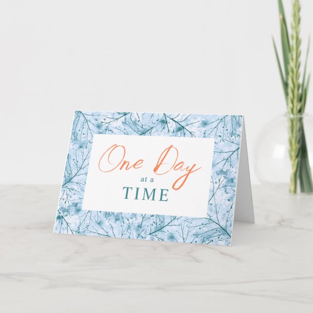One Day at a time Sobriety Anniversary Blue Card (Front)