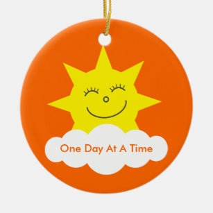 One Day At A Time Sobriety Date Cartoon Sun Ceramic Ornament