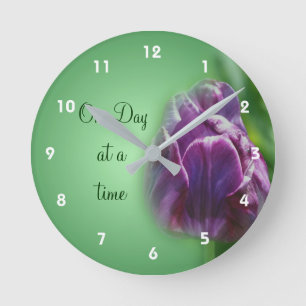 One Day At A Time Tulip Inspirational  Round Clock