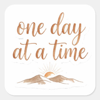 One Day At A Time Watercolor Sunrise Quote Sticker
