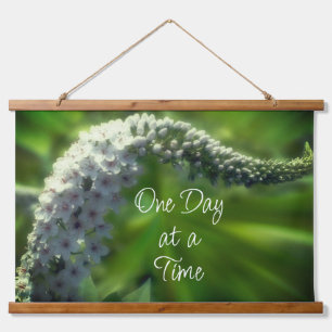 One Day At A Time White Wildflower Inspirational Hanging Tapestry