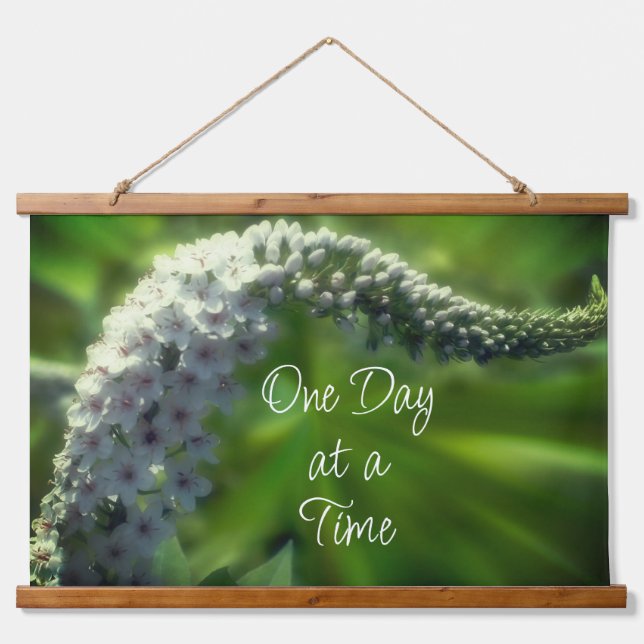 One Day At A Time White Wildflower Inspirational Hanging Tapestry (Front)
