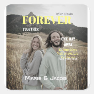 one day away dinner couple magazine photo yellow w square sticker