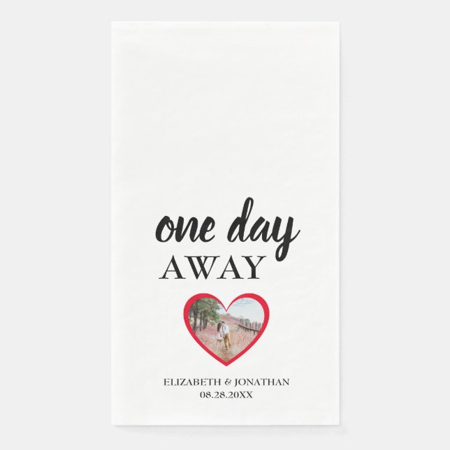 One Day Away Heart Photo Rehearsal Dinner Napkin (Front)