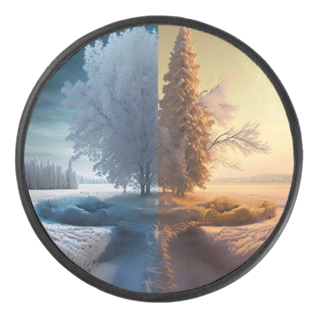 One day in winter hockey puck (Front)
