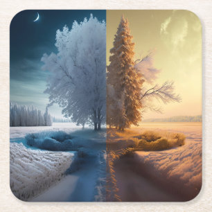 One day in winter square paper coaster
