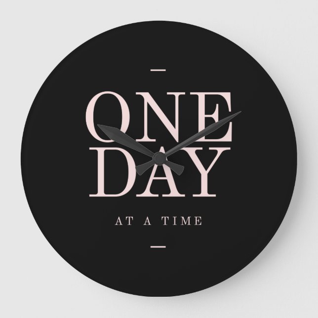 One Day - Inspiring Quotes Black Pink Goals Large Clock (Front)