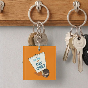 One Day Or Day One? Motivational Hedgehog Cartoon Keychain