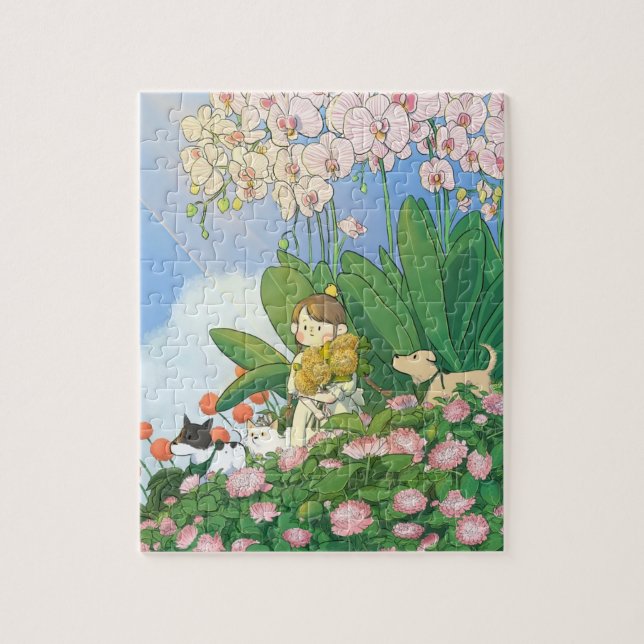One day picking flowers and catching butterflies jigsaw puzzle (Vertical)