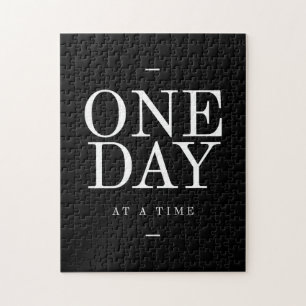 One Day Study Motivational Quote Black and White Jigsaw Puzzle
