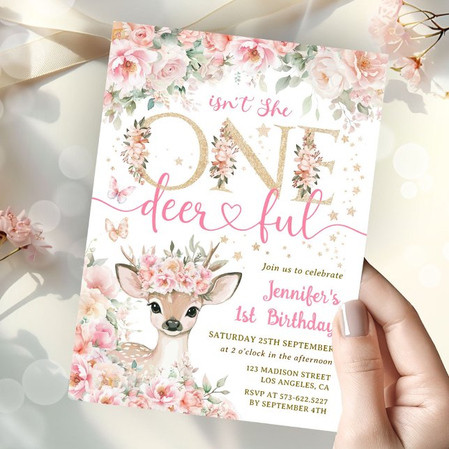 One-Deer-Ful 1st Birthday Girl Pink Invitation (Creator Uploaded)