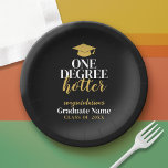 One Degree Hotter - Black Gold - Graduation Paper Plate<br><div class="desc">One Degree Hotter - A modern black and gold plate with a gold grad cap and bold text with a theme. A great graduation party decor addition to celebrate the graduate. Personalize with a name and date.</div>